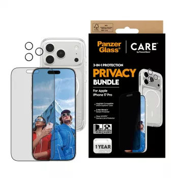 PanzerGlass CARE Privacy Case 3-in-1 iPhone 17 Pro – privatumo apsauga, integruotas kameros dangtelis