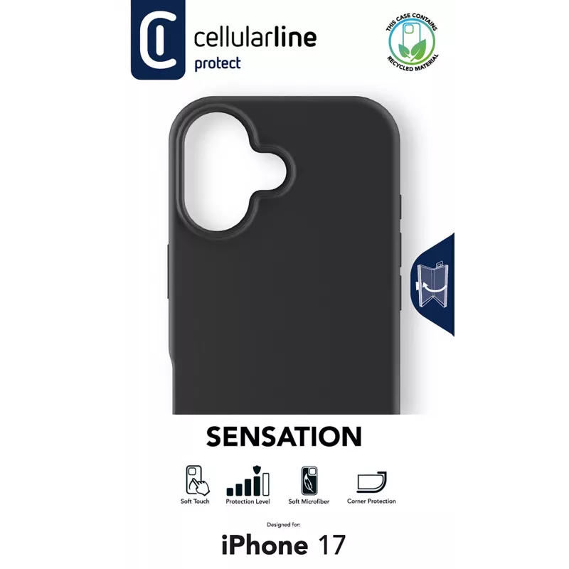 Cellularline Sensation dėklas iPhone 17 – itin minkštas silikoninis dėklas su soft-touch apdaila