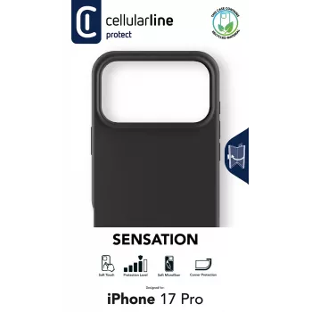 Cellularline Sensation dėklas iPhone 17 Pro – itin minkštas silikoninis dėklas su Soft-Touch apdaila