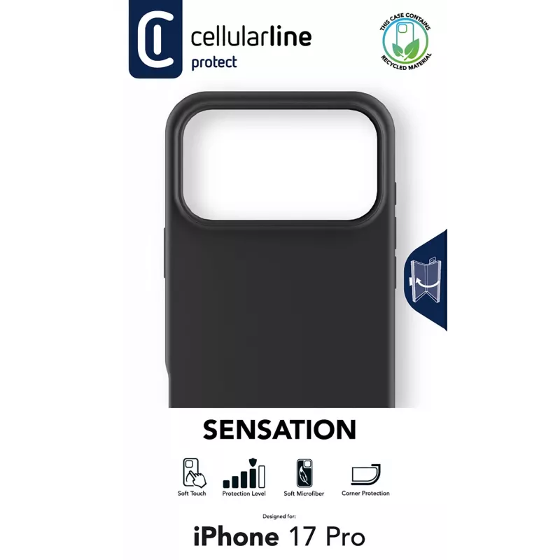Cellularline Sensation dėklas iPhone 17 Pro – itin minkštas silikoninis dėklas su Soft-Touch apdaila