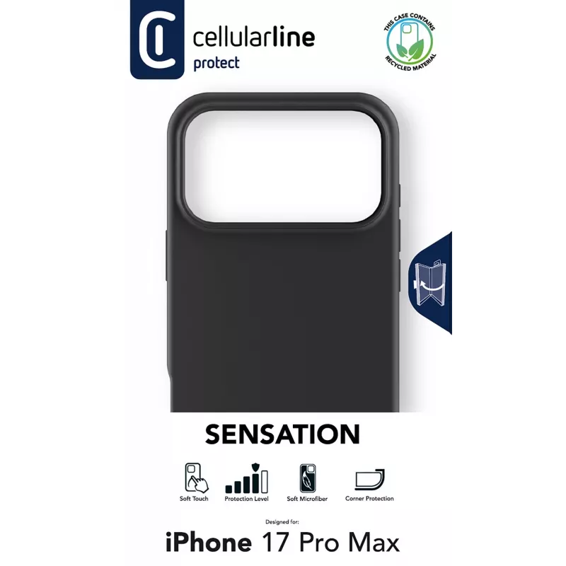 Cellularline Sensation – itin minkštas silikoninis dėklas, skirtas iPhone 17 Pro Max, su Soft-Touch apdaila