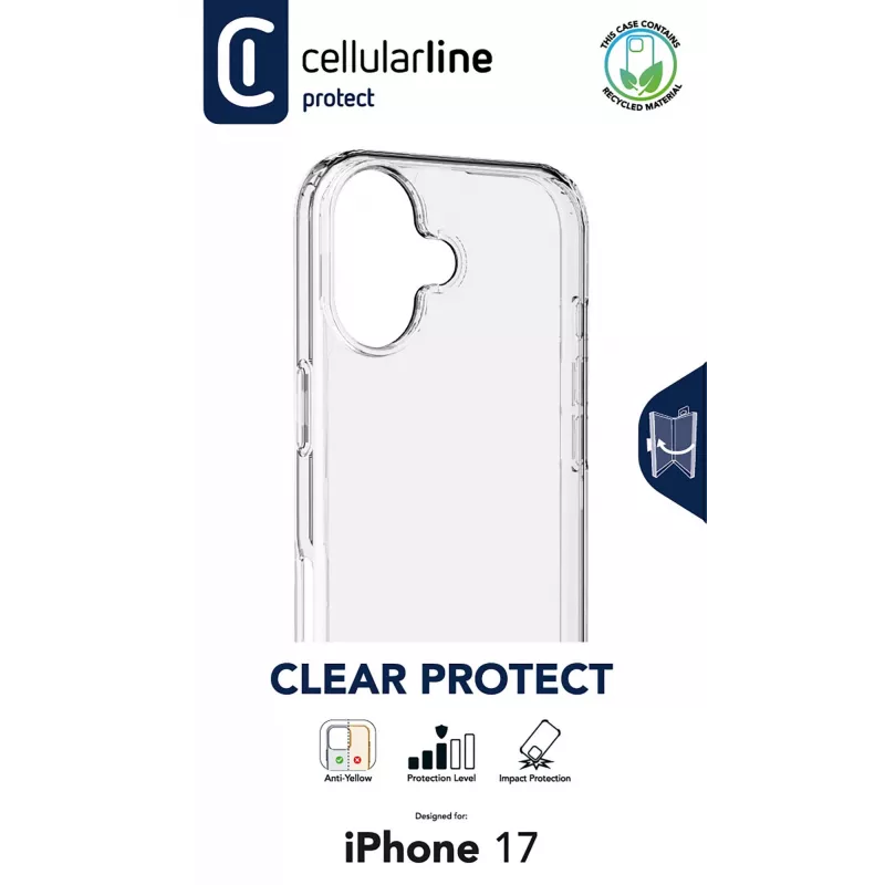 Cellularline Clear Protect kietas dėklas su guminiais kraštais, iPhone 17