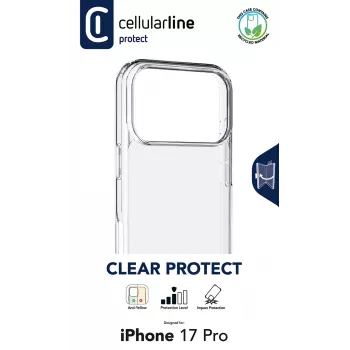 Cellularline Clear Protect kietas dėklas iPhone 17 Pro su guminiais kraštais