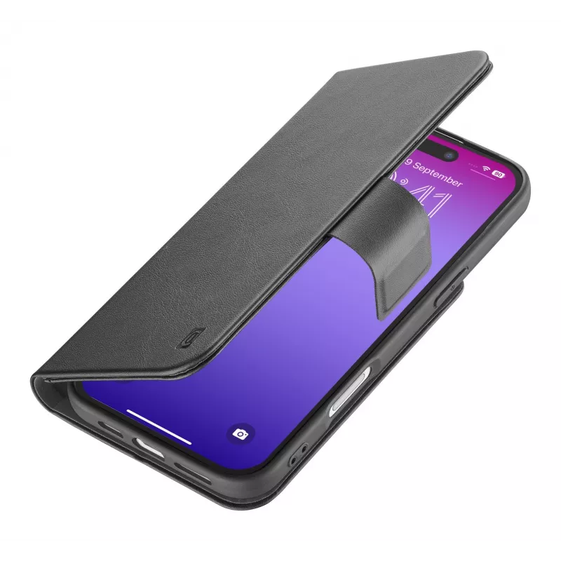 Cellularline Book Agenda dėklas iPhone 17 Pro su magnetiniu užsegimu, odos efekto