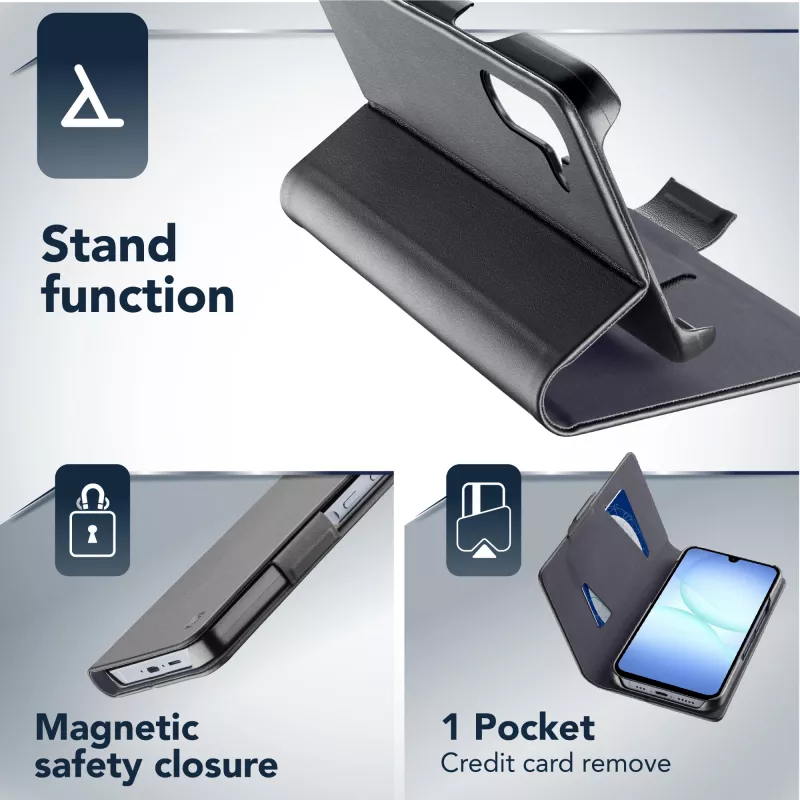 Cellularline Book - Samsung Galaxy A17 knyginis dėklas, Folio, Juoda