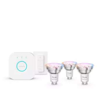 Philips Hue White and colour ambience Essential pradinis rinkinys: 3 GU10 išmaniosios lemputės (345 lm) + reguliatorius
