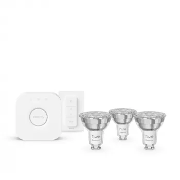 Philips Hue White and colour ambience Essential pradinis rinkinys: 3 GU10 išmaniosios lemputės (345 lm) + reguliatorius