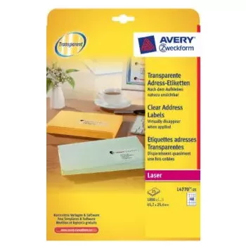 Lipnios etiketės skaidrios poliesterio, laser, 1000 vnt. Avery L4770-25