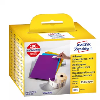 Lipnios nuimamos stačiakampės etiketės Avery AS0722540, 32 × 57 mm, baltos, 1000 vnt.