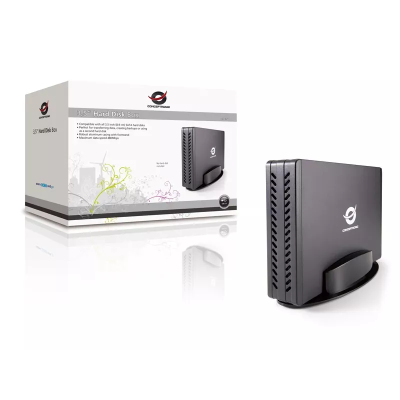 Conceptronic 3.5 colio išorinis kietojo disko dėklas, HDD korpusas, 3.5 colio, SATA, SATA II, SATA III, 0.48 Gbit/s, USB jungtis, juoda