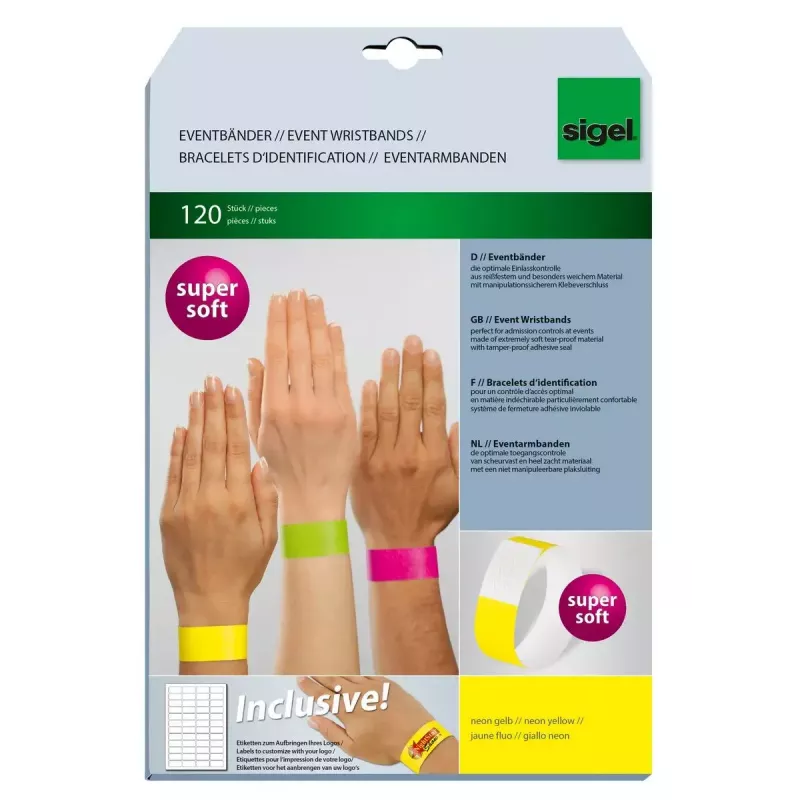 Įėjimo apyrankė Sigel EB213 (neon geltona, 120 vnt.)