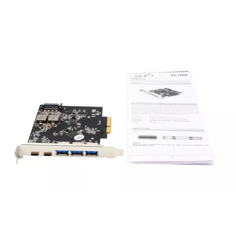 PCIe USB 3.2 Gen2 plokštė EXSYS EX-12006 (5 prievadai, 3×Type-A, 2×Type-C)