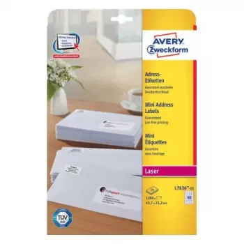 Lipnios etiketės Avery L7636-25, baltos, užapvalintais kampais, 1200 vnt.