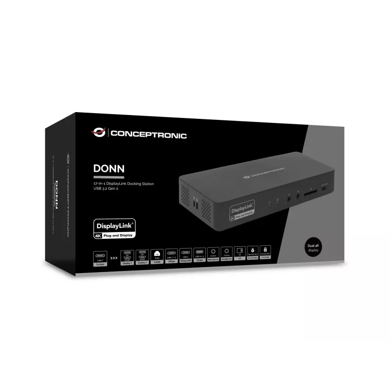 Conceptronic DONN31B 17-in-1 DisplayLink Dockavimo Stotelė USB 3.2 Gen 2