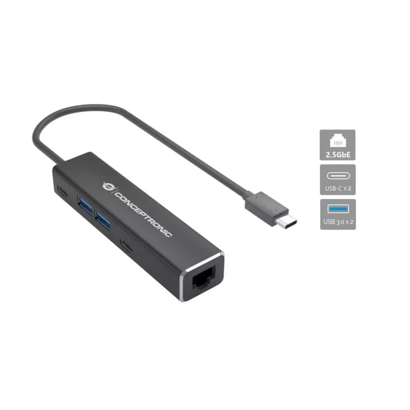 Conceptronic ABBY14B 2.5G Ethernet USB 3.2 Gen 1 adapteris su USB centru, 2.5GbE, USB-A x 2, USB-C x 2