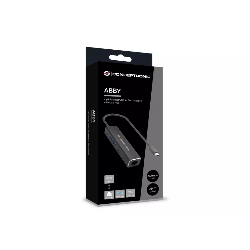 Conceptronic ABBY14B 2.5G Ethernet USB 3.2 Gen 1 adapteris su USB centru, 2.5GbE, USB-A x 2, USB-C x 2
