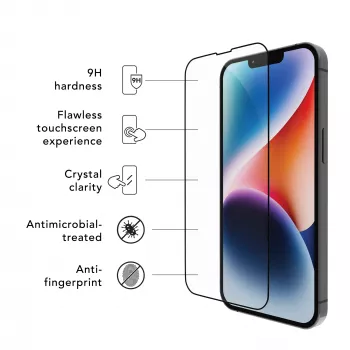 dbramante1928 Eco-Shield iPhone 13 / 13 Pro / 14 – juodas kraštas, atsparus dulkėms ir įbrėžimams grūdinto stiklo ekrano apsauga