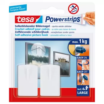 Sieninis kabliukas Tesa 58031-00020 Baltas plastikinis, maks. apkrova 1 kg, pakuotėje 2 vnt.