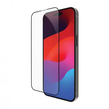 Skaidrus ekrano apsauginis stiklas d bramante eco-shield, iPhone 15 Pro, permatomas su juodu kraštu