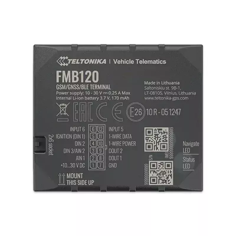 Teltonika FMB120 automobilinis GPS sekiklis, juodas, atsparus dulkėms