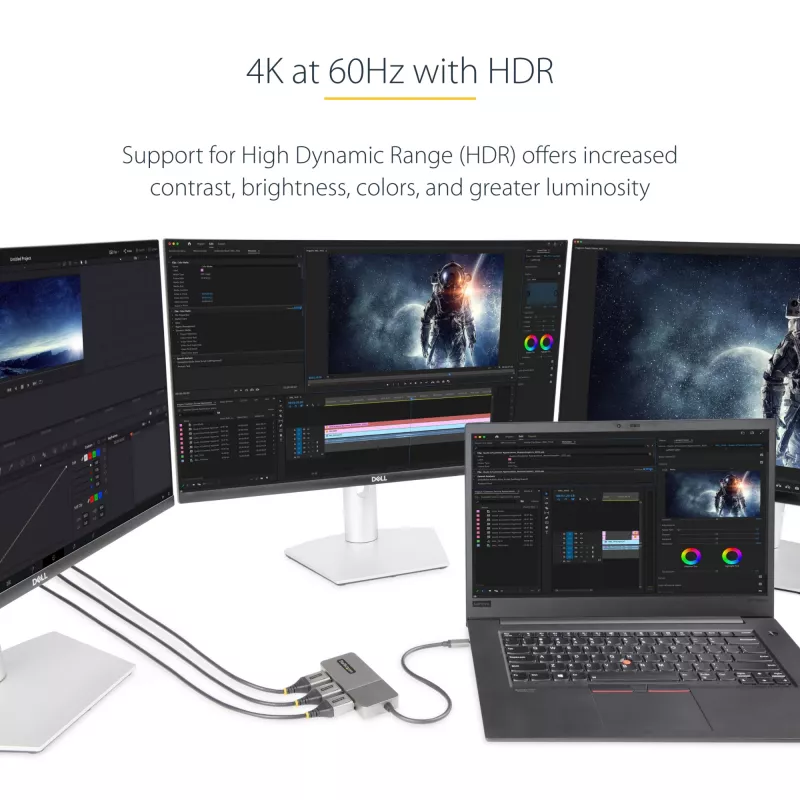 StarTech.com 3 prievadų USB-C kelių monitorių adapteris, USB Type-C į 3x DisplayPort 1.4 MST šakotuvas, trigubas 4K 60Hz DP nešiojamojo kompiuterio ekrano išplėtimo / skirstytuvas, HDR, ilgas integruotas kabelis - tik Windows