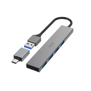 Hama 00200141 USB 3.2 Gen 1 tipo A šakotuvas, 5 Gbit/s, pilka spalva