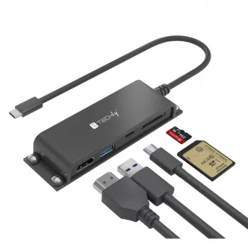 Techly IADAP-USBC-935 belaidė stotelė / prievadų replikatorius, USB 3.2 Gen 1 (3.1 Gen 1) Type-C, juoda