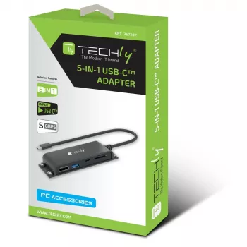 Techly IADAP-USBC-935 belaidė stotelė / prievadų replikatorius, USB 3.2 Gen 1 (3.1 Gen 1) Type-C, juoda