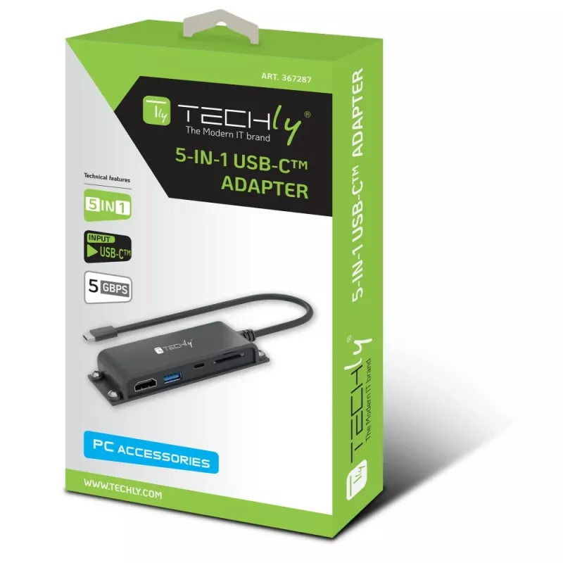 Techly IADAP-USBC-935 belaidė stotelė / prievadų replikatorius, USB 3.2 Gen 1 (3.1 Gen 1) Type-C, juoda