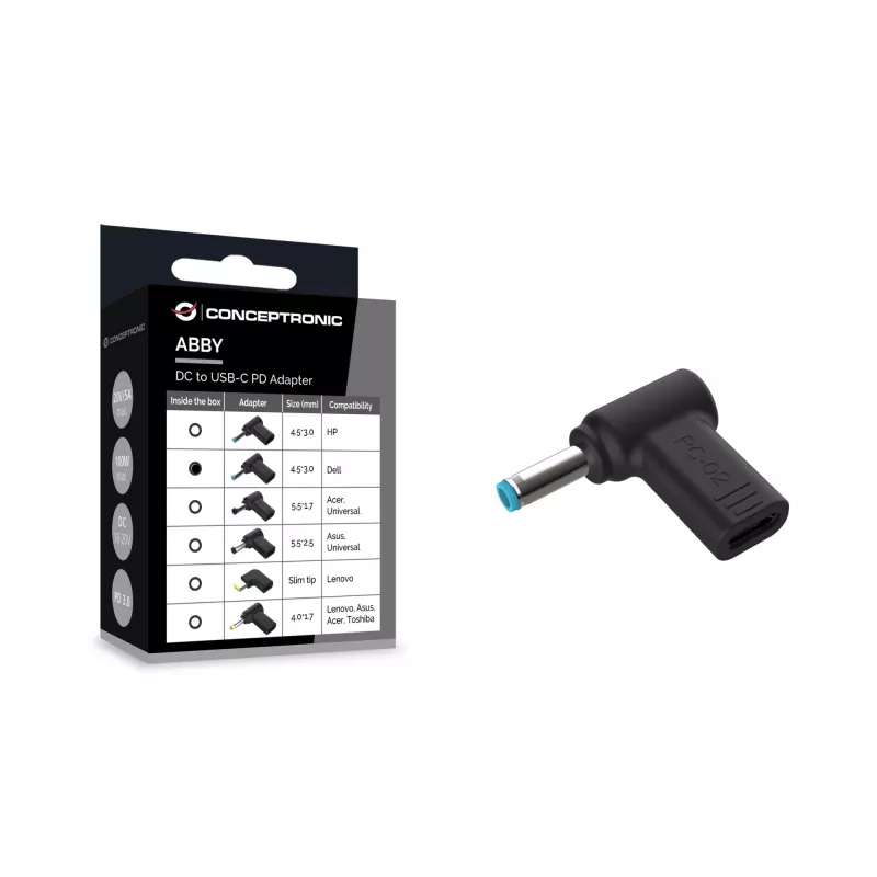 Conceptronic ABBY15PC02 DC į USB-C adapteris, Dell 4.5x3.0mm, 18-20V
