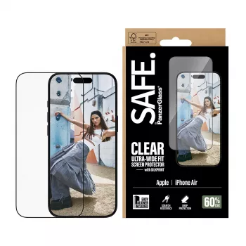 Apsauginis stiklas PanzerGlass SAFE iPhone 17 Ultra-Wide Fit su juodu rėmeliu