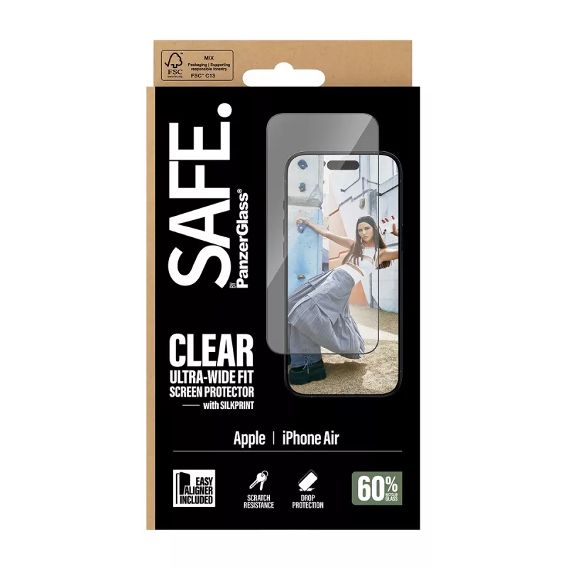 PanzerGlass SAFE Ultra-Wide Fit ekrano apsauga su juodu rėmeliu, Apple iPhone Air