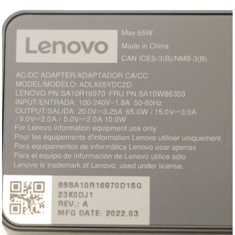 AC adapteris 65W USB Type-C Lenovo 5A10W86303, USB-C PD maitinimo šaltinis 65 W