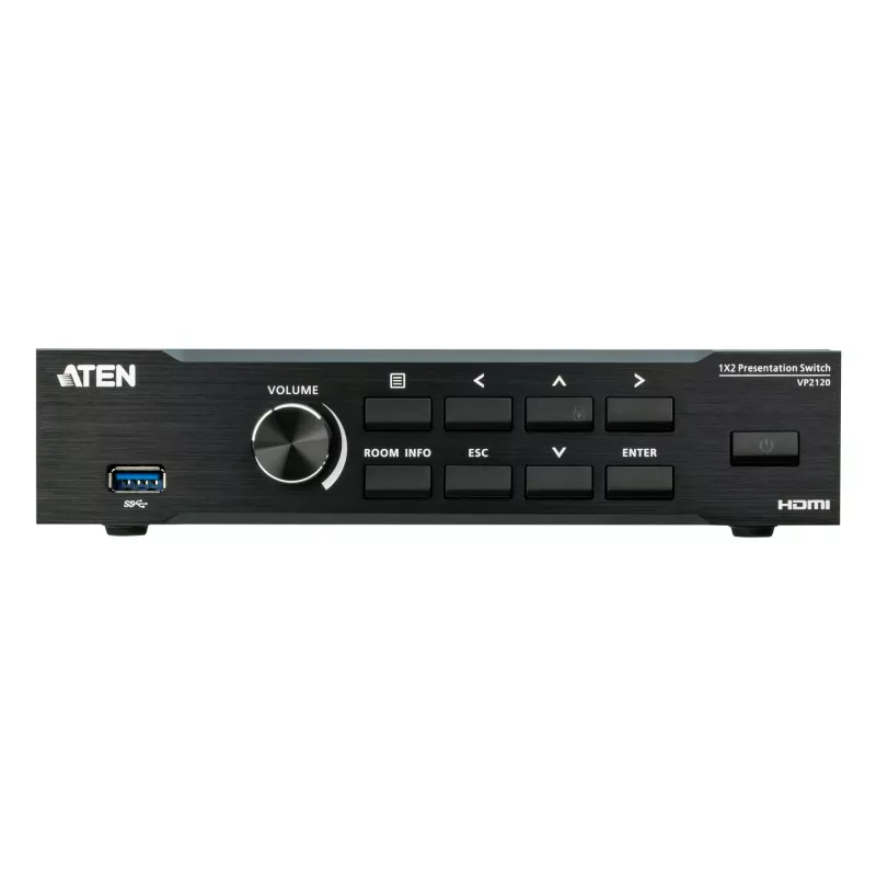 ATEN VP2120 besiūlis prezentacijų perjungiklis su Quad View, HDMI, USB Type-A, metalinis, juodas, 60 Hz, 15 m