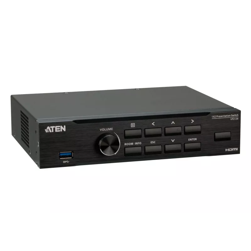 ATEN VP2120 besiūlis prezentacijų perjungiklis su Quad View, HDMI, USB Type-A, metalinis, juodas, 60 Hz, 15 m