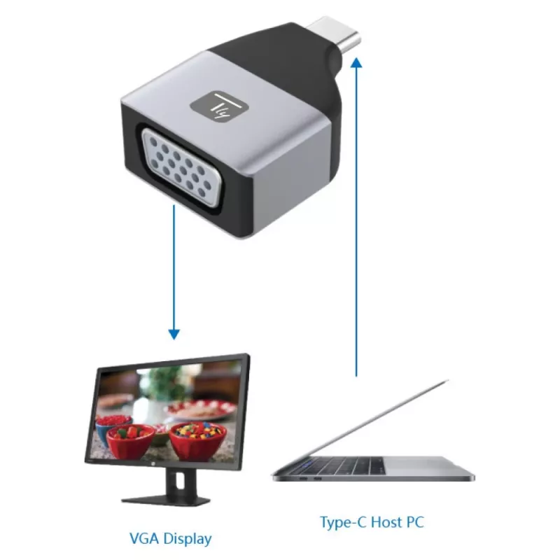 Techly IADAP USBC-VGAC USB-C į VGA adapteris 1920 x 1200 pikselių juoda, sidabrinė