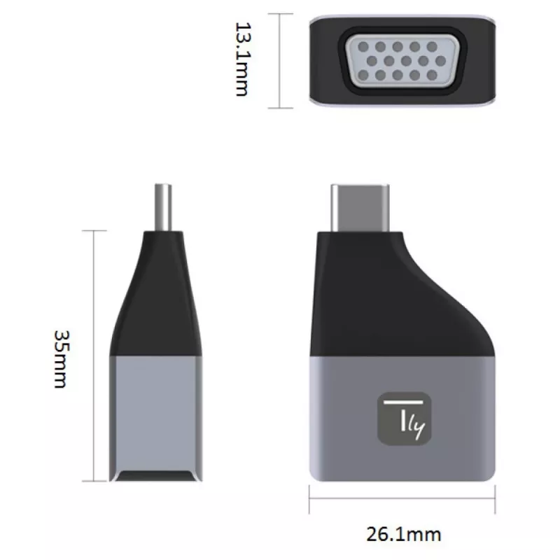 Techly IADAP USBC-VGAC USB-C į VGA adapteris 1920 x 1200 pikselių juoda, sidabrinė