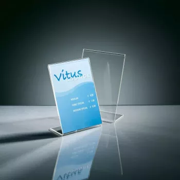 Stovas informaciniams lapeliams Sigel TA214, A6, nuožulnus, permatomas akrilas
