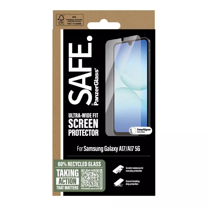 PanzerGlass SAFE. by ® Apsauginis stiklas Samsung Galaxy A17 | A17 5G | Ultra-Wide Fit su EasyAligner
