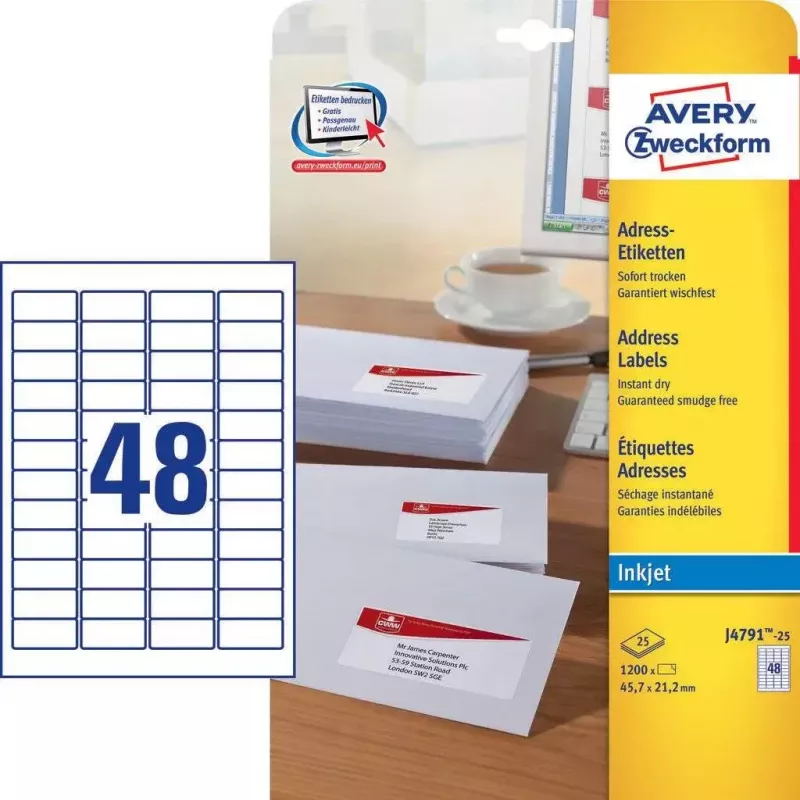 Lipni etiketė Avery J4791-25, balti užapvalinti stačiakampiai, 1200 vnt.