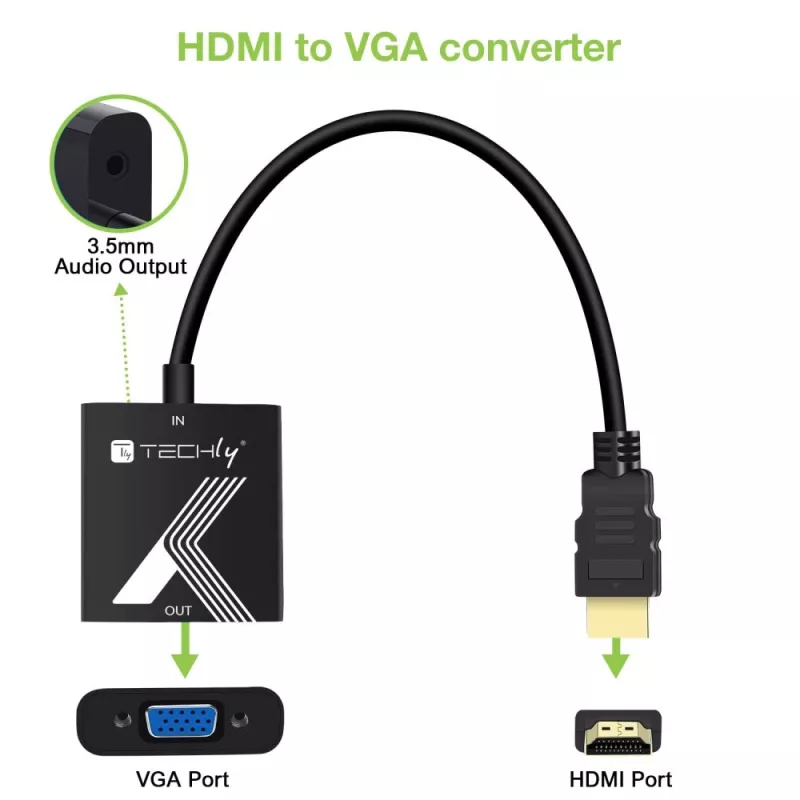 Techly HDMI į VGA adapteris su garso lizdu