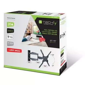 Techly ICA-PLB 171M ultra plonas pilno judesio TV laikiklis sieninis juodas 23-55 col.