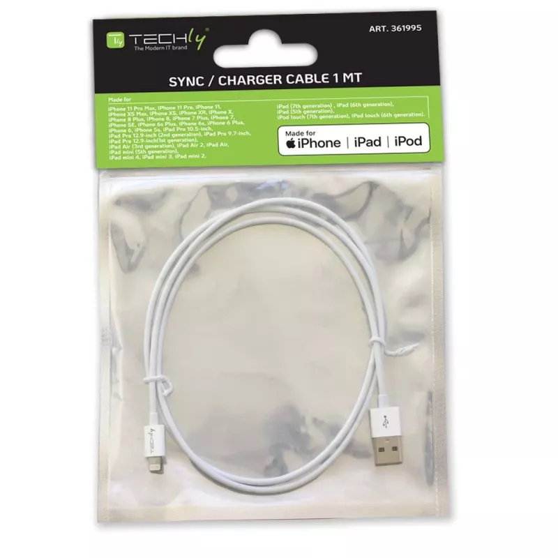 Techly ICOC APP-8WH1 laidas Lightning 1 m baltas