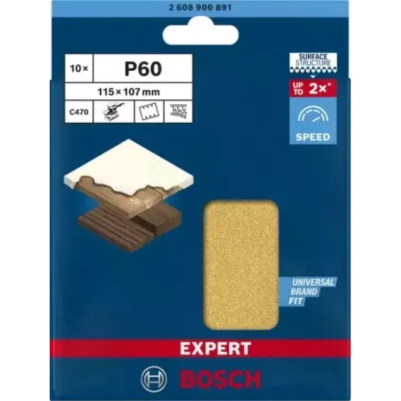 Bosch 2 608 900 891 šlifavimo popierius medienai ir dažytiems paviršiams EXPERT C470 (10 vnt., 115×107 mm)