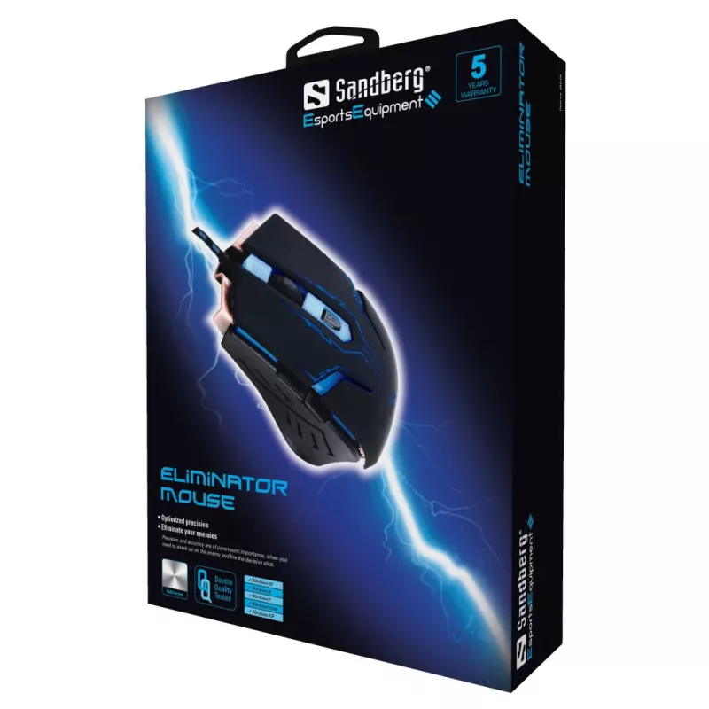 Sandberg Eliminator Mouse, dešinė ranka, USB Type-A, 2400 DPI, juoda