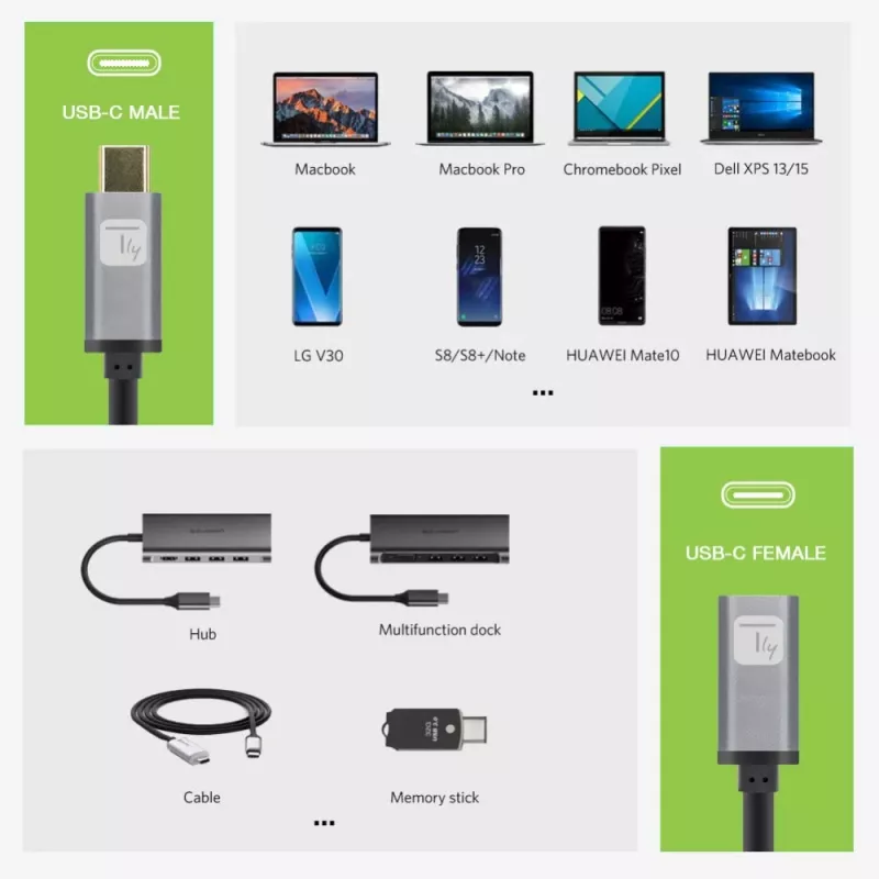 Techly USB 3.2 Gen 2 USB-C M/F Laidas 1m Juodas