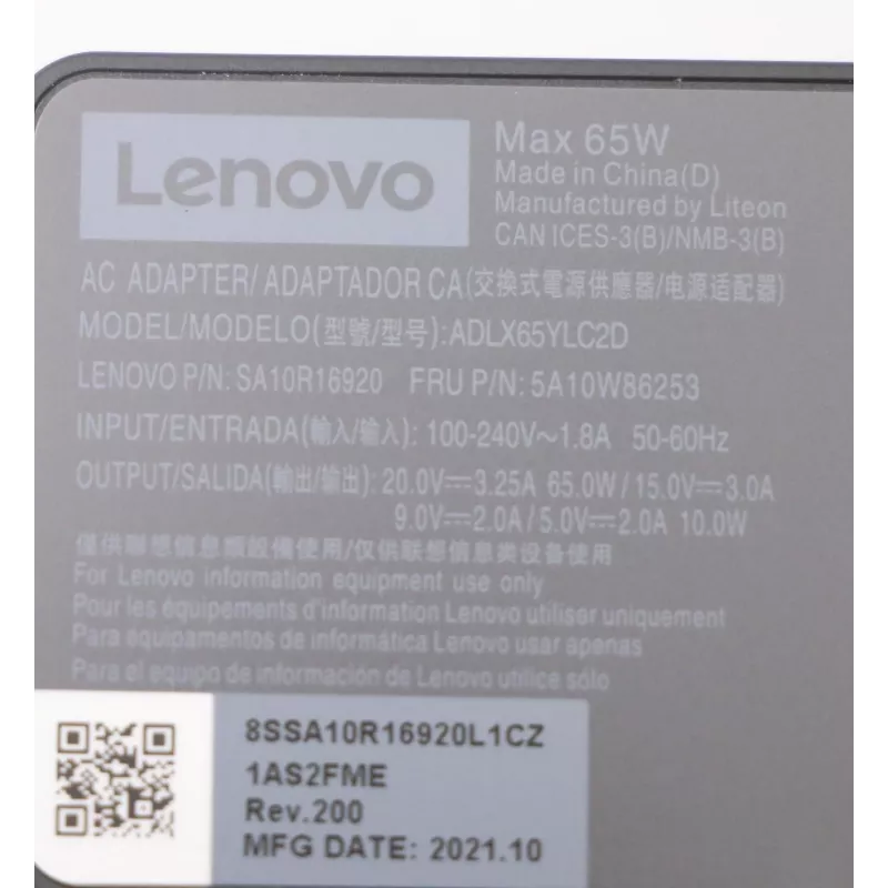 Lenovo 5A10W86253 maitinimo adapteris / keitiklis 65 W, juodas