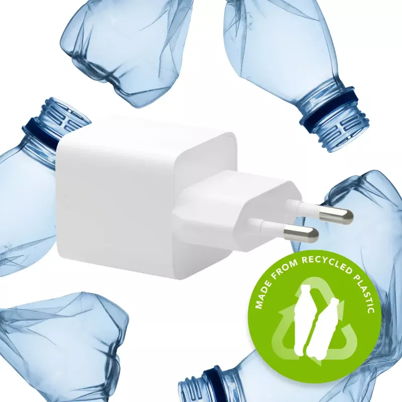 EU sieninis įkroviklis d bramante re-charge Pro — USB‑C 25W + USB‑A 18W, 110–240V, vidaus, baltas
