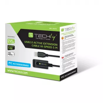Techly IUSB-REP20TY USB 2.0 ilginamasis kabelis 5 m USB A juodas