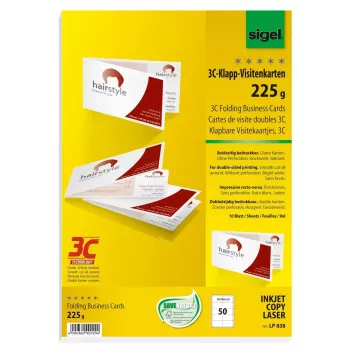 Vizitinės kortelės Sigel LP838 lankstomos, 50 vnt., 180x55 mm, 225 g/m², satino apdaila